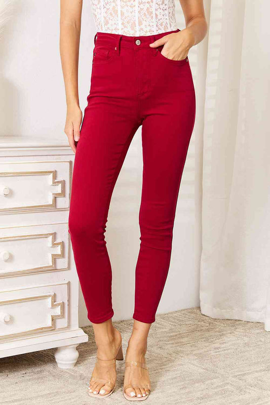 Judy Blue Full Size High Waist Tummy Control RED Skinny Jeans - Corinne's Boutique