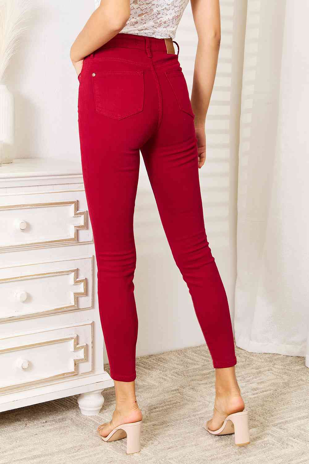 Judy Blue Full Size High Waist Tummy Control RED Skinny Jeans - Corinne's Boutique