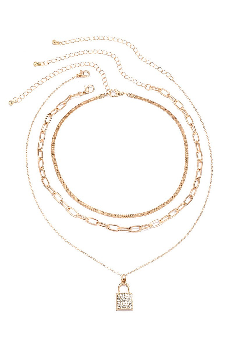 Rhinestone Studded Lock Necklace - Corinne's Boutique