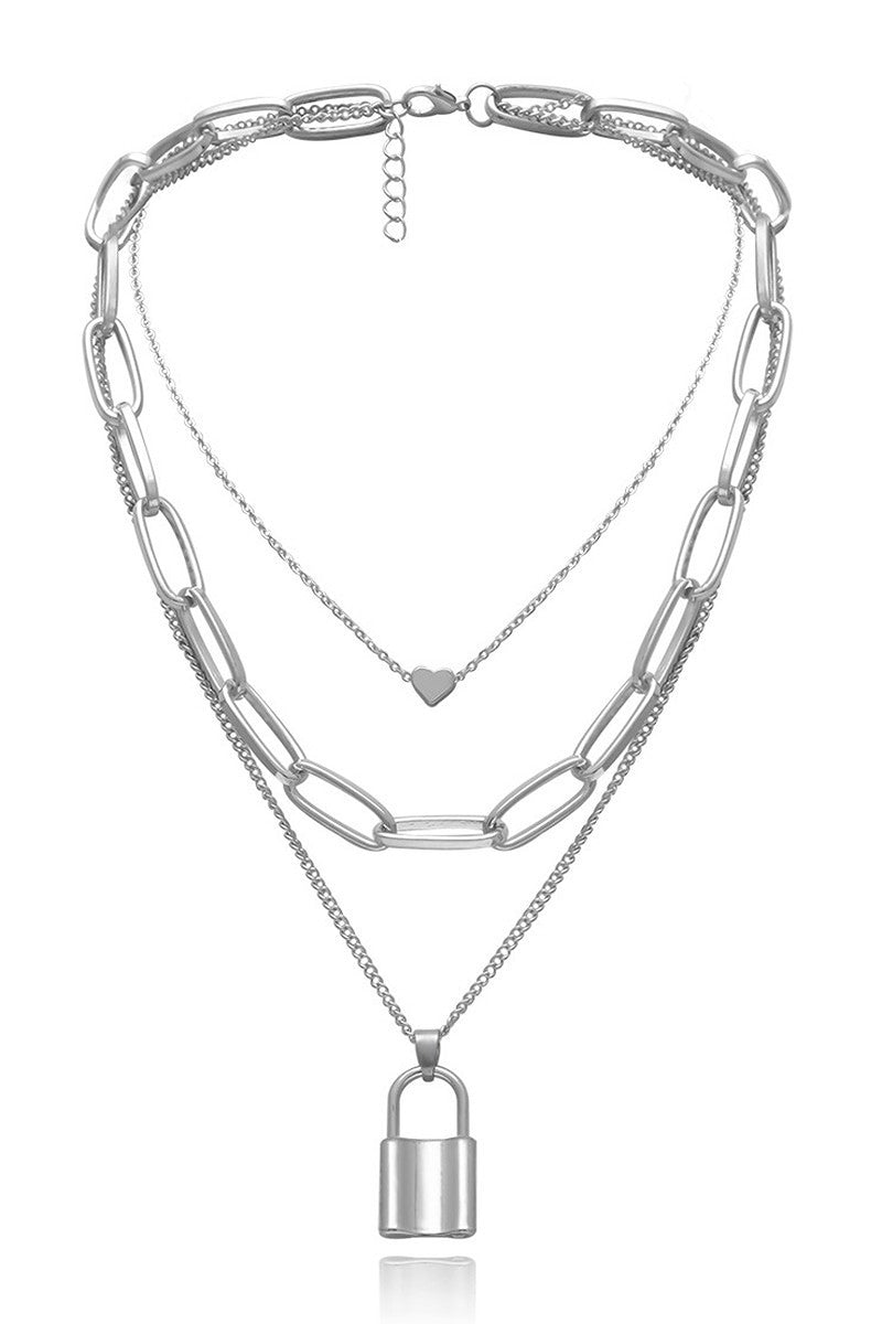 Lock and Heart Charm Necklace - Corinne's Boutique