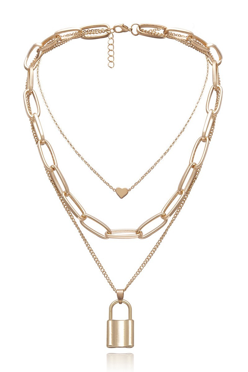 Lock and Heart Charm Necklace - Corinne's Boutique