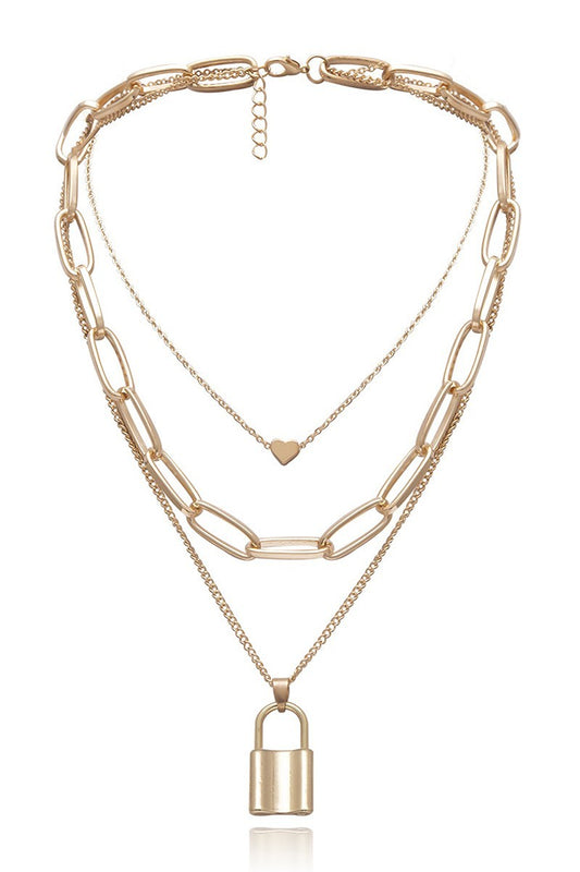 Lock and Heart Charm Necklace - Corinne's Boutique