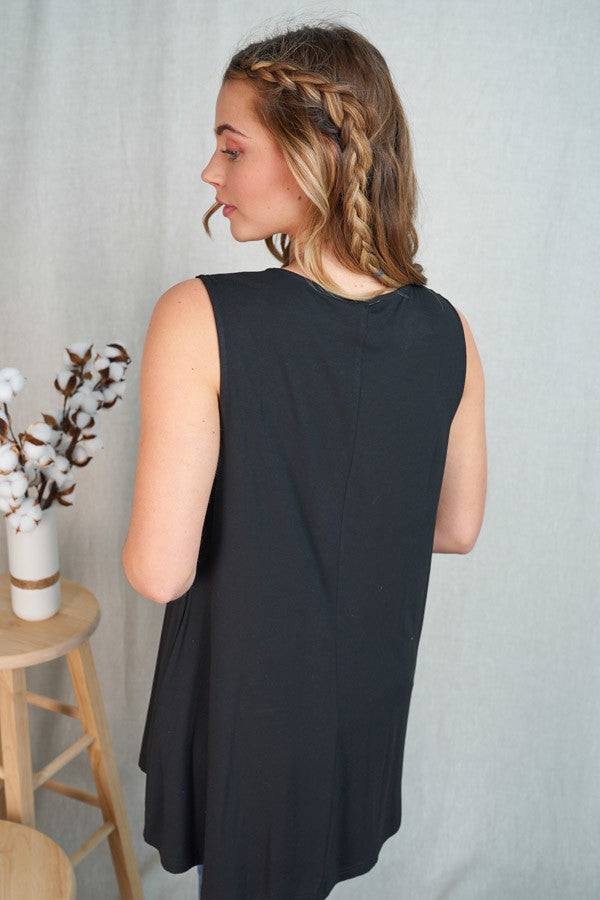 Lace Trim Sleeveless Top w/ Pockets - Corinne's Boutique
