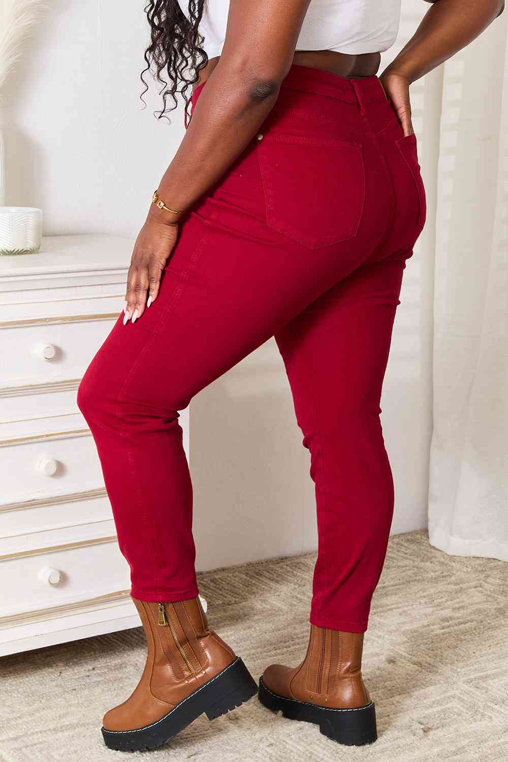 Judy Blue Full Size High Waist Tummy Control RED Skinny Jeans - Corinne's Boutique