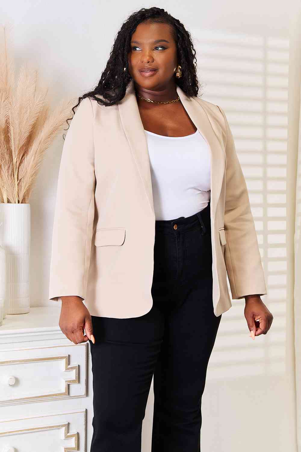 Double Take Shawl Collar Long Sleeve Blazer - Corinne's Boutique